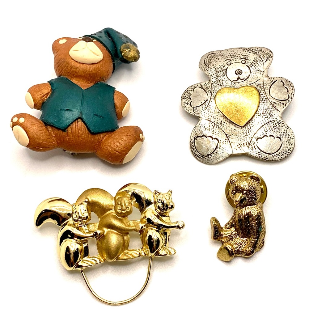 Vintage Brooches Estate Jewelry 70's 80's 90's Teddy Bear Squirrels ✨ G005
